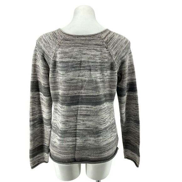 Eddie Bauer Women’s Gray Cotton Stripe Notch Neck Split Roll Pullover Sweater M - Picture 8 of 14
